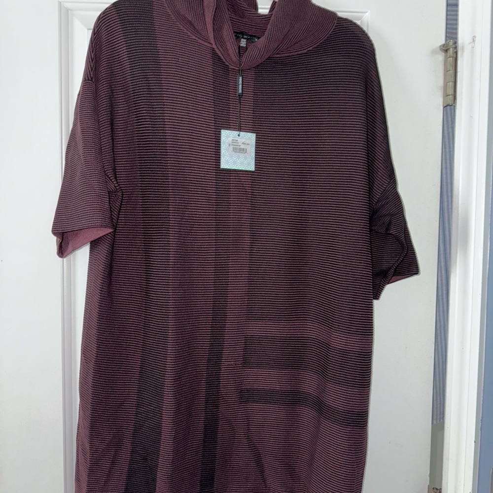 Ming Wang Burgundy and Black Striped Top